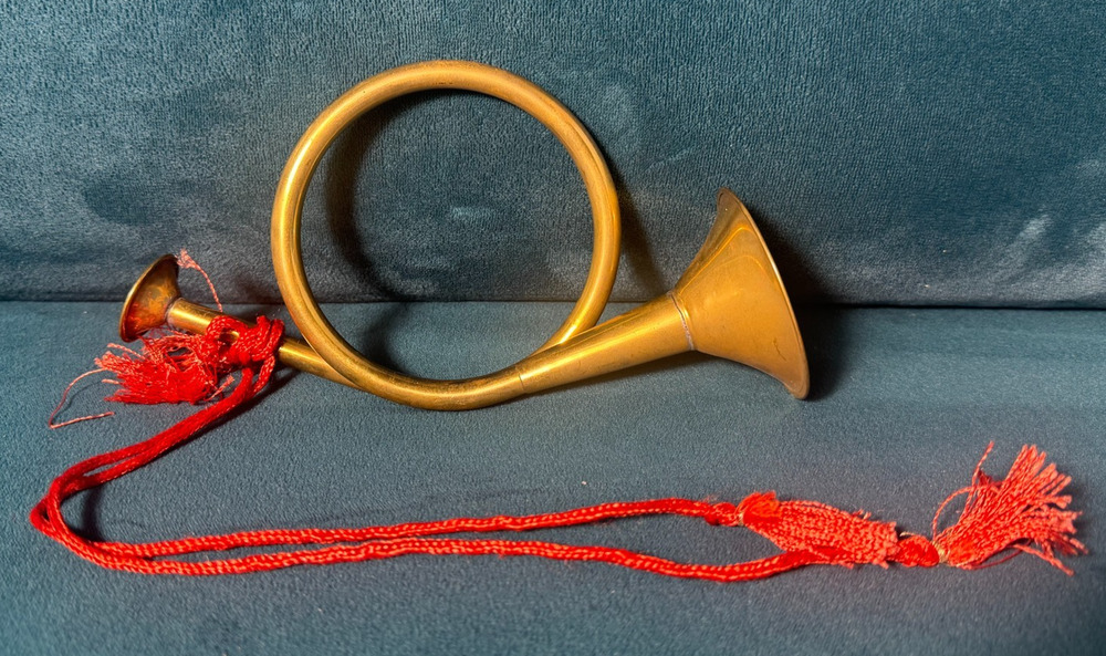 Vintage Decorative Solid Brass French Horn 7" Christmas Decor On Rope